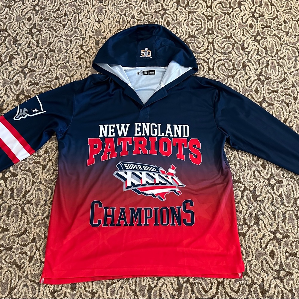 NWOT New England Patriots sublimated Super Bowl Champs hoodie XXL